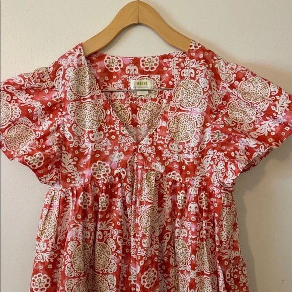 Anthropologie Maeve Printed Flutter Sleeve Babydoll Dress in Pink Pattern Size S - Picture 5 of 9